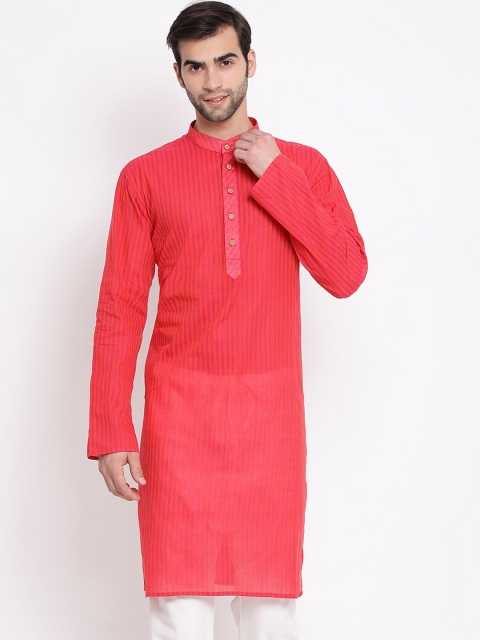 

VASTRAMAY Men Pink Striped Straight Kurta