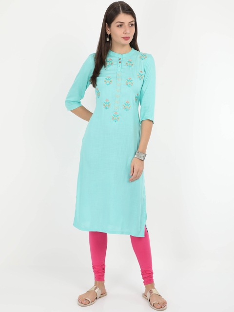 

Alena Women Blue Embroidered Straight Kurta