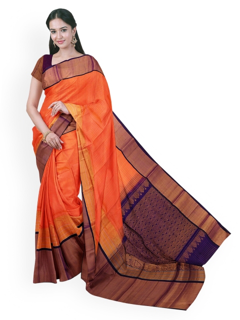 

APCO Orange & Navy Blue Silk Cotton Checked Chirala Sustainable Saree