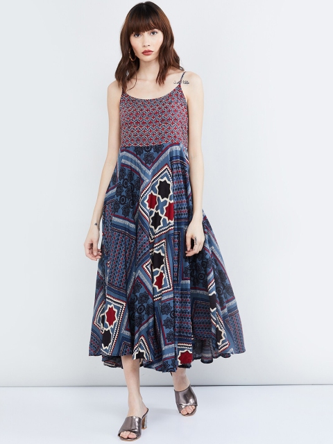 

max Women Blue Printed A-Line Dress