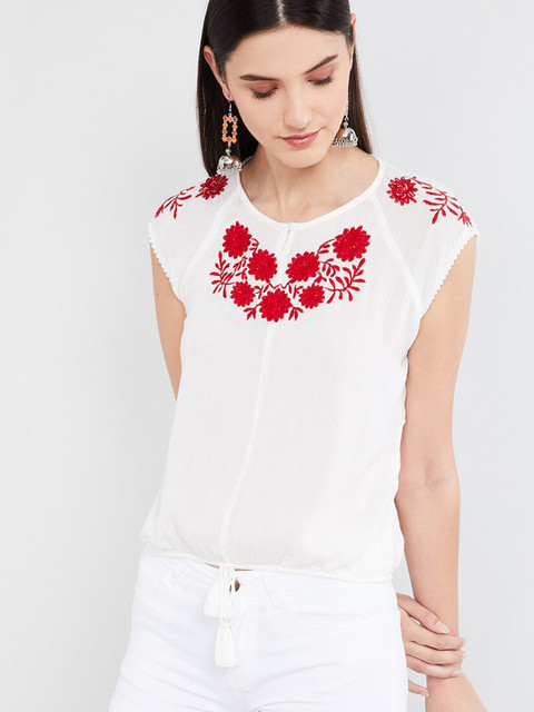 

max Women White Embroidered Top