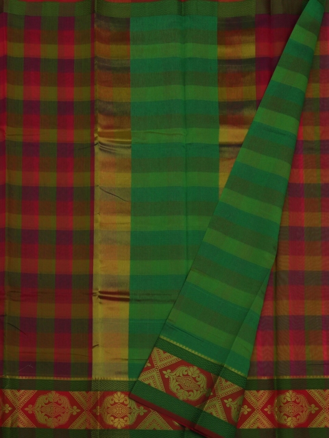 

Pothys Red & Green Jute Cotton Checked Saree