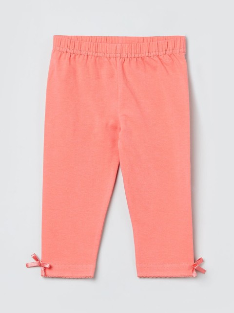 

max Girls Peach-Coloured Solid Ankle-Length Leggings