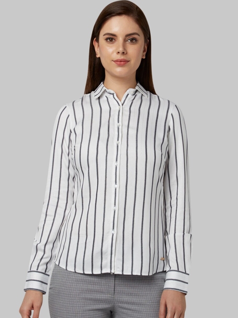 

Park Avenue Woman White Regular Fit Striped Formal Shirt