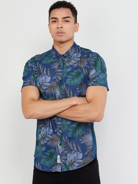 

max Men Blue & Green Slim Fit Tropical Printed Casual Shirt