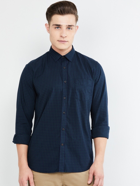 

max Men Navy Blue & Green Regular Fit Checked Casual Shirt