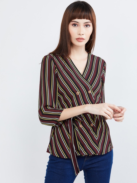 

max Women Black Striped Wrap Top