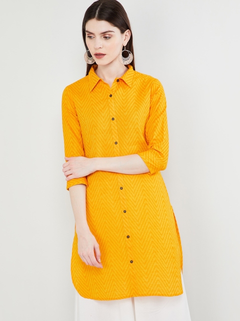 

max Women Mustard Woven Design Straight Kurta