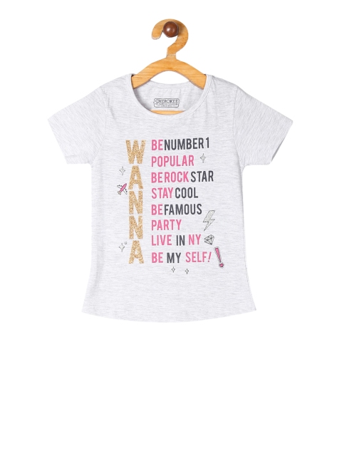 

Cherokee Girls Grey Printed Round Neck T-shirt