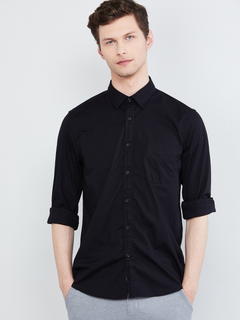

max Men Black Regular Fit Solid Casual Shirt