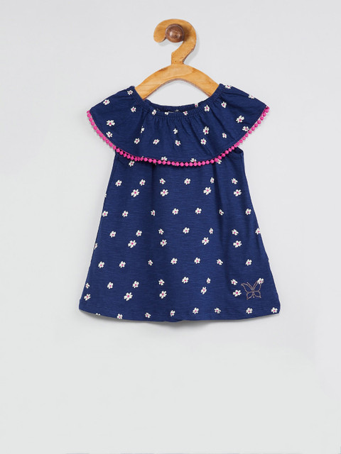 

max Girls Navy Blue Floral Printed A-Line Dress