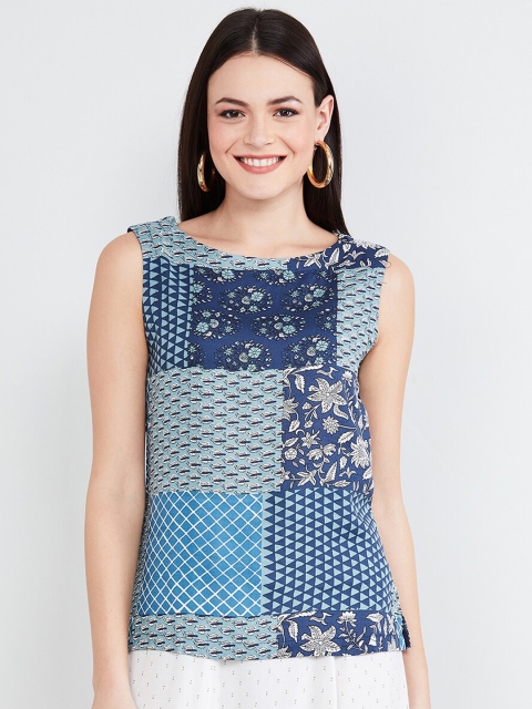 

max Women Blue Printed Top