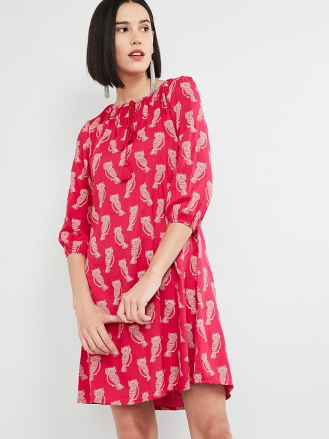 

max Women Pink & White Printed A-Line Dress
