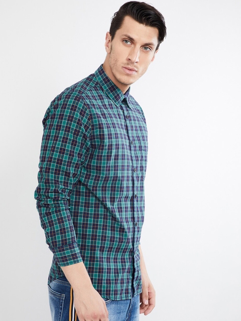 

max Men Teal Green & Navy Blue Regular Fit Checked Casual Shirt