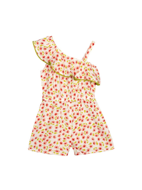 

Budding Bees Girls Pink & Green Printed Playsuit
