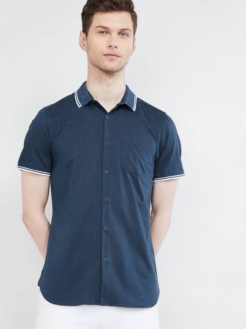 

max Men Blue Slim Fit Solid Casual Shirt