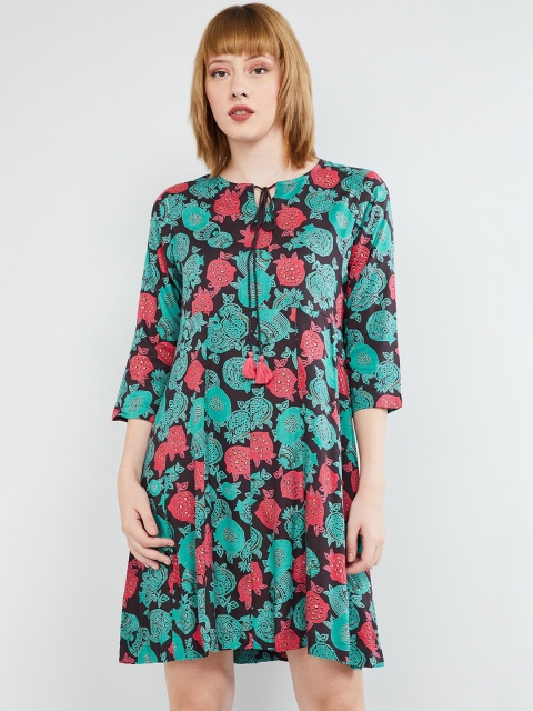 

max Women Brown & Red Printed A-Line Dress