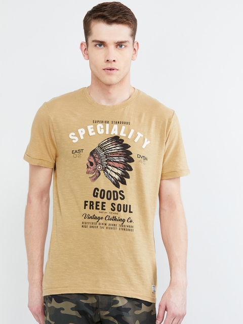 

max Men Beige & Black Printed Round Neck T-shirt