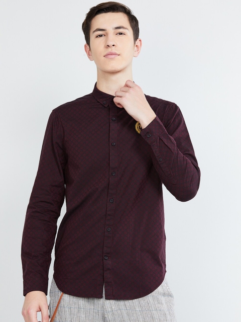 

max Men Burgundy Slim Fit Printed Casual Shirt