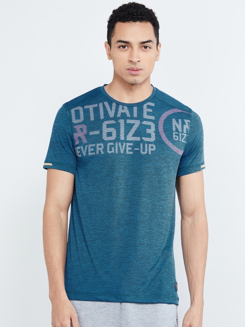 

max Men Blue Printed Round Neck T-shirt