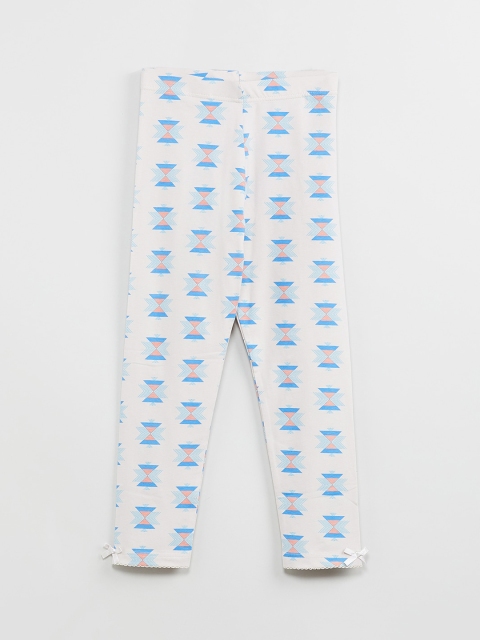 

max Girls Blue & White Geometric Print Ankle-Length Leggings