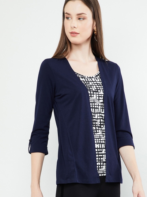 

max Women Navy Blue Solid Shrug