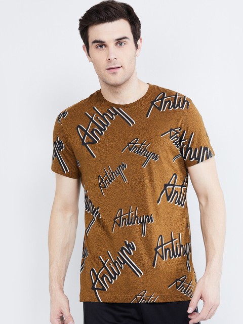 

max Men Brown Printed Polo Collar T-shirt