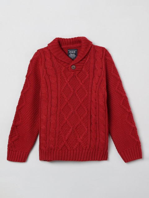 

max Boys Red Self Design Pullover Sweater