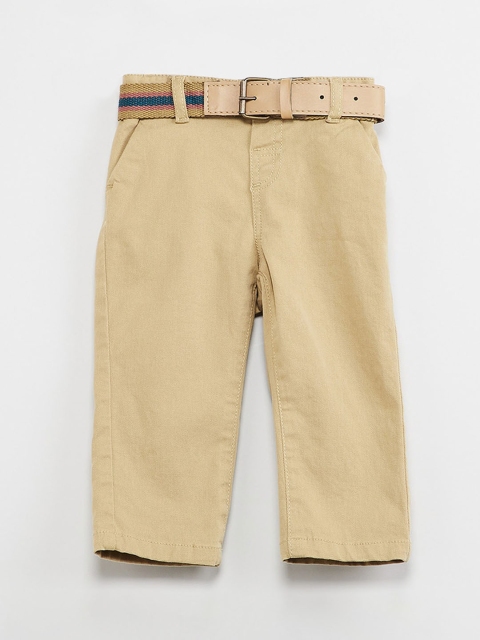 max Boys Beige Regular Fit Solid Trousers