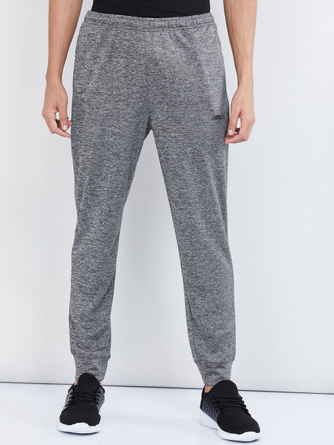 

max Men Grey Melange & Black Textured Straight-Fit Joggers