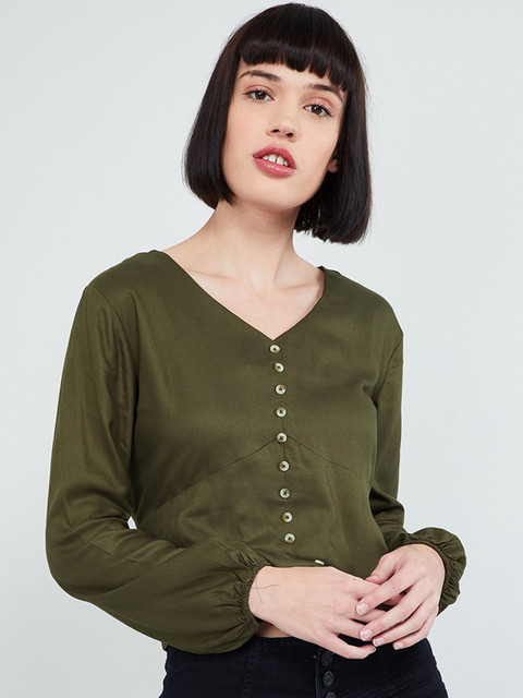 

max Women Olive Green Solid Top