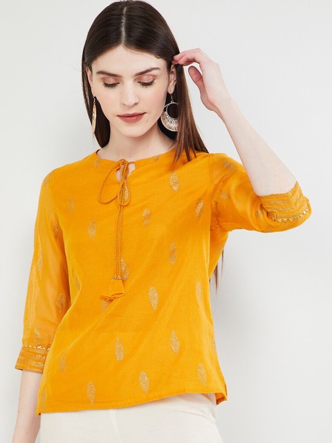 

max Women Orange & Gold-Coloured Printed Top