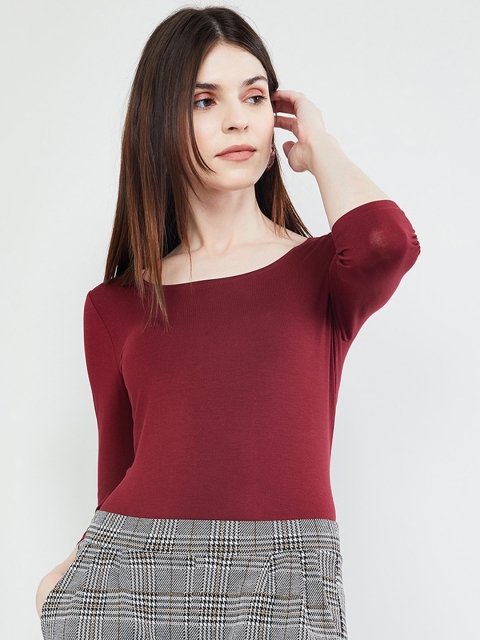 

max Women Maroon Solid Fitted Top