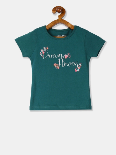 

Cherokee Girls Teal Green Printed Round Neck T-shirt