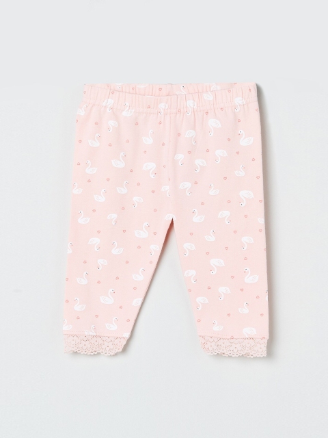 max Girls Pink & White Printed Ankle-Length Leggings