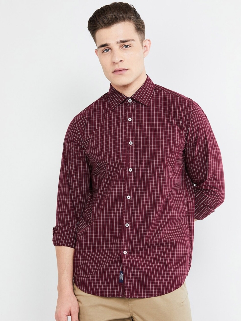 max Men Maroon & White Regular Fit Checked Casual Shirt