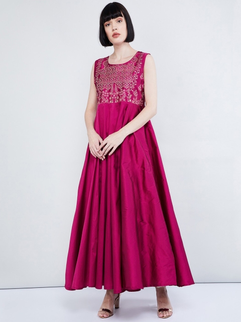 

max Women Magenta Floral Embroidered Maxi Dress