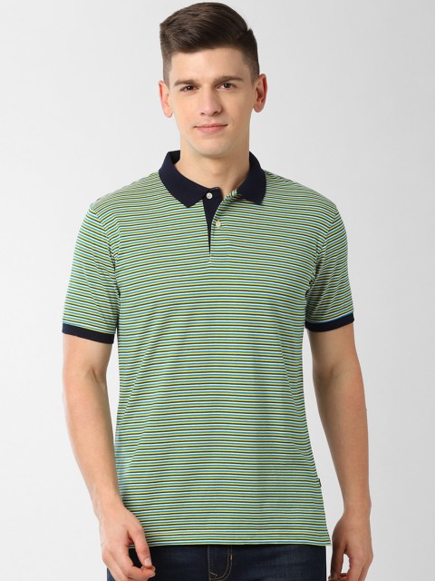 

Peter England Casuals Men Green Striped Polo Collar T-shirt