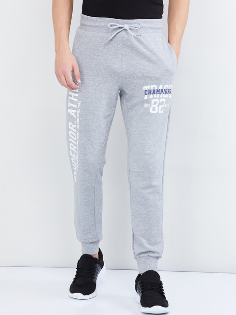 

max Men Grey Melange & White Solid Straight-Fit Joggers