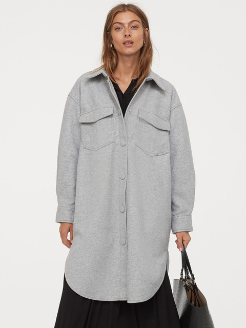 

H&M Women Grey Solid Fleece Shacket
