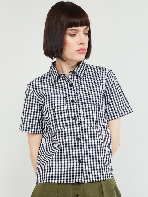 

max Women White & Black Regular Fit Checked Casual Shirt