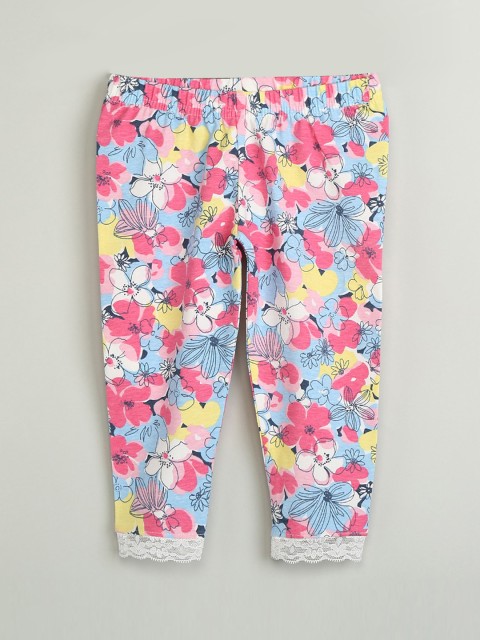 

max Infants Girls Pink & Blue Floral Printed Ankle-Length Leggings