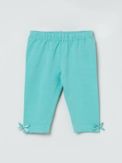 max Girls Sea Green Solid Ankle-Length Leggings