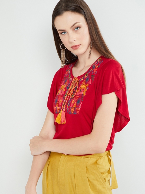 

max Women Red Embroidered Top