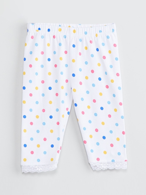 

max Girls White & Blue Polka Dots Printed Ankle-Length Leggings