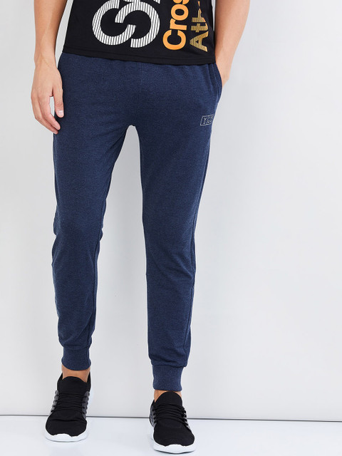 

max Men Navy Blue Solid Straight-Fit Joggers