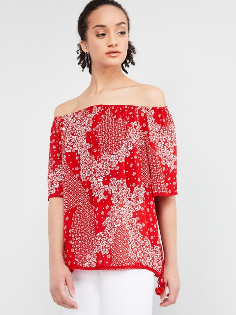 

max Women Red Printed Bardot Top