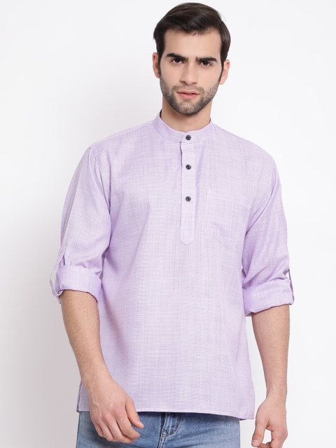 

VASTRAMAY Men Purple Woven Design Straight Short Kurta