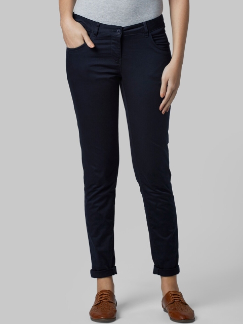 

Park Avenue Woman Women Navy Blue Tapered Fit Solid Regular Trousers