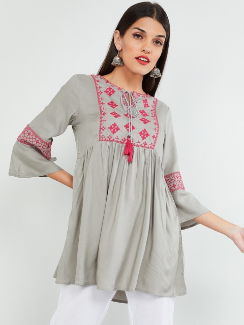 

MAX Grey Embroidered Tunic with Bell Sleeves